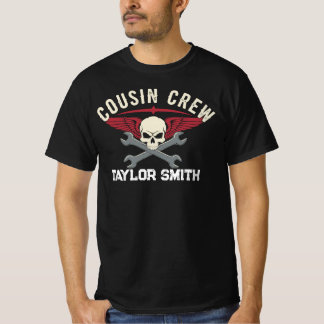 Anpassad Bikerskalle Mekniker Kusin Crew Matchande T Shirt