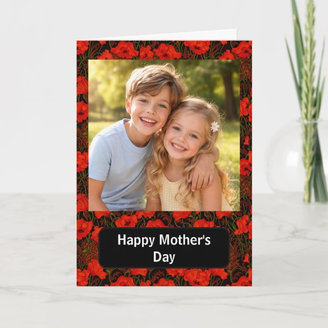 Anpassad bild Glad mors dag blommande vallmo Kort (Framsida)