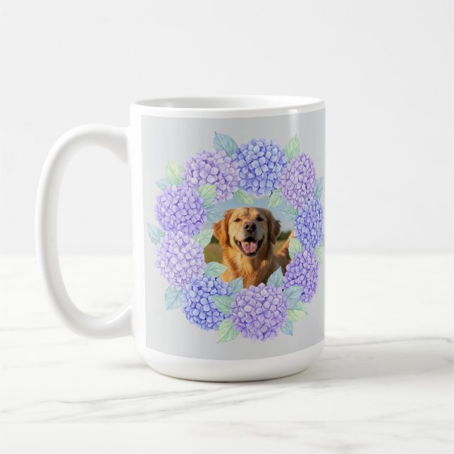 Anpassad bild Golden Retriever Hydrangea Krans Kaffemugg (Vänster)