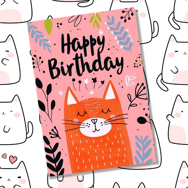 Anpassad bild med söta orange kattillustrationskon kort (Birthday Card for Cat Lovers)