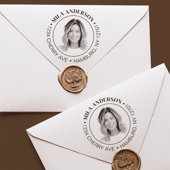 Anpassad bild, namn och retur träadress  stämpel (Skapare uppladdad)