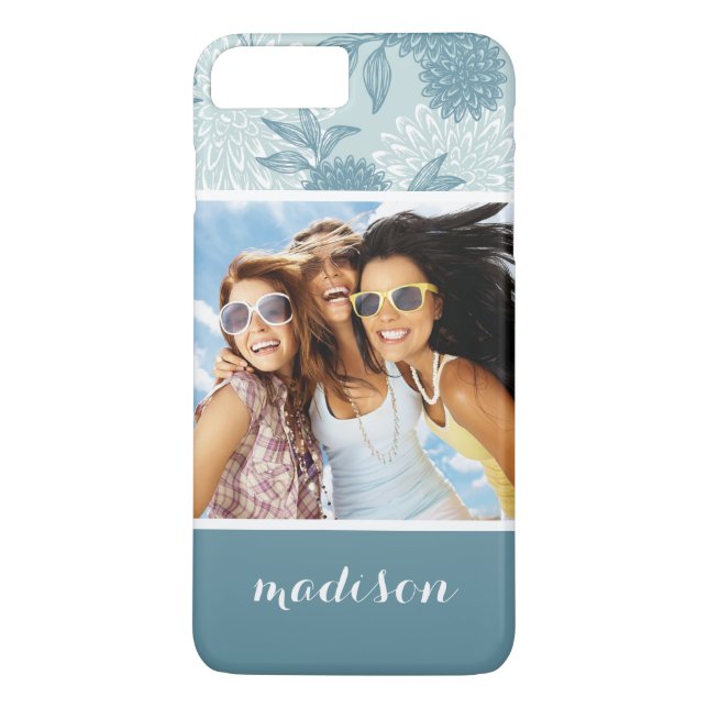 Anpassad bild & namn Retro blomster Mönster 2 2 Case-Mate iPhone Skal (Baksida)