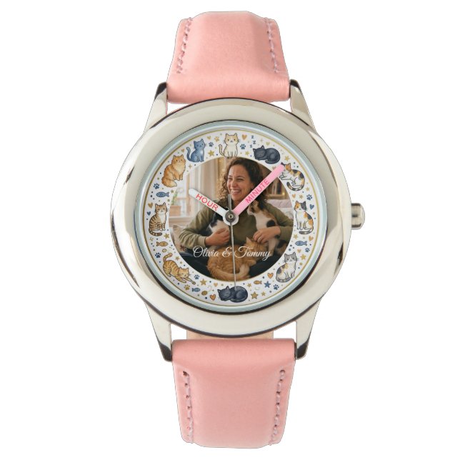 Anpassad bild och namn Kattmamma Armbandsur (Framsida)