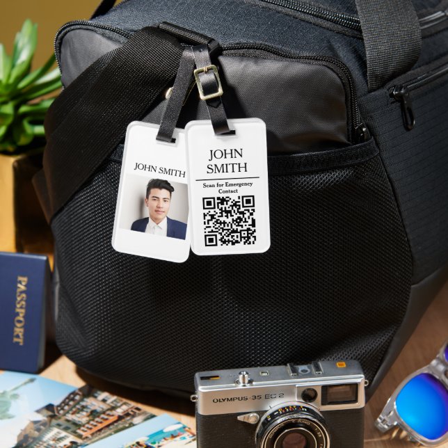 Anpassad bild och QR-kod Bagagebricka (Fram & Baksida)