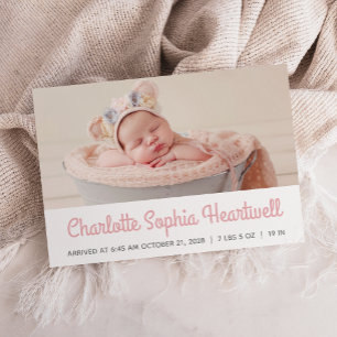 Anpassad bild på babyflicka Rosa retro skript föde Meddelande