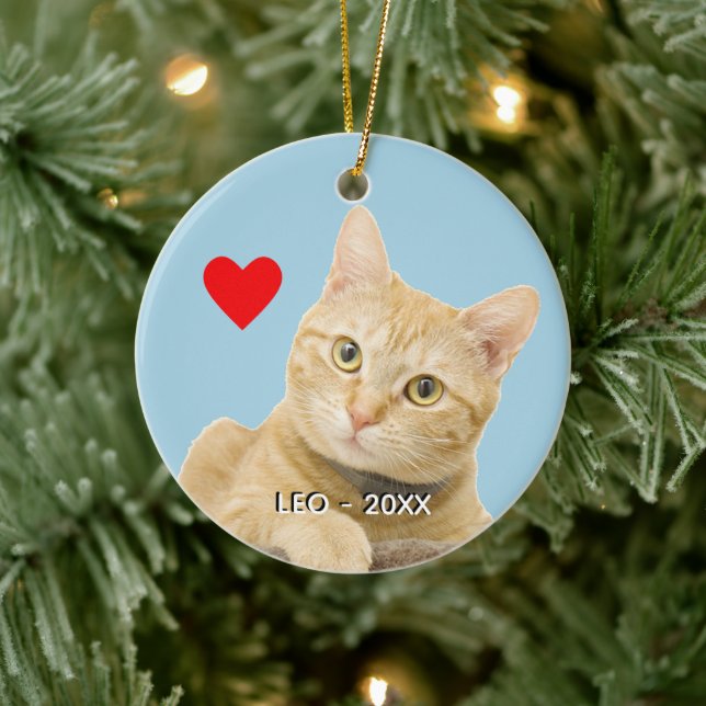 Anpassad bild på rödflammig katt på ljusblå julgransprydnad keramik (Träd)