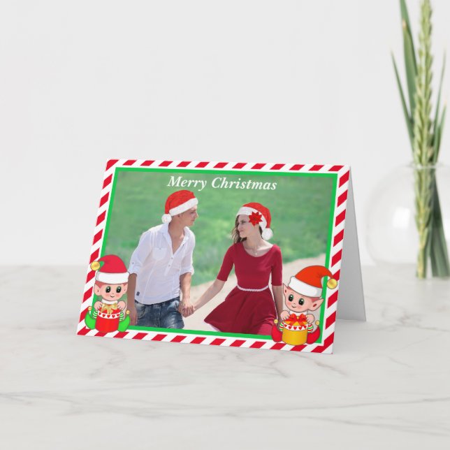 Anpassad bild på söta tomte julkort anteckningskort (Framsida)