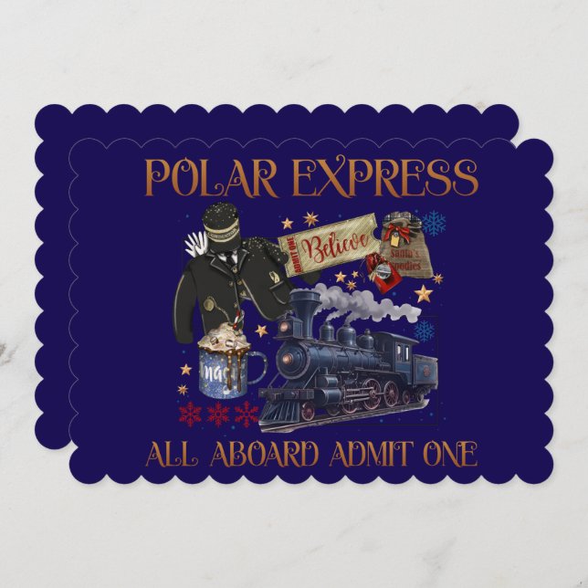 Anpassad Biljett för Polar Express Inbjudningar (Fram/baksida)