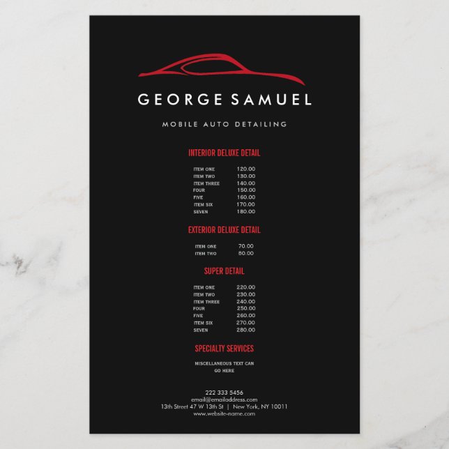 Anpassad bilreparation & Modern bilpolering Flygblad (Framsidan)