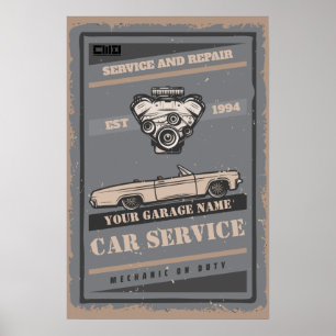 Anpassad bilservice garage retro affisch