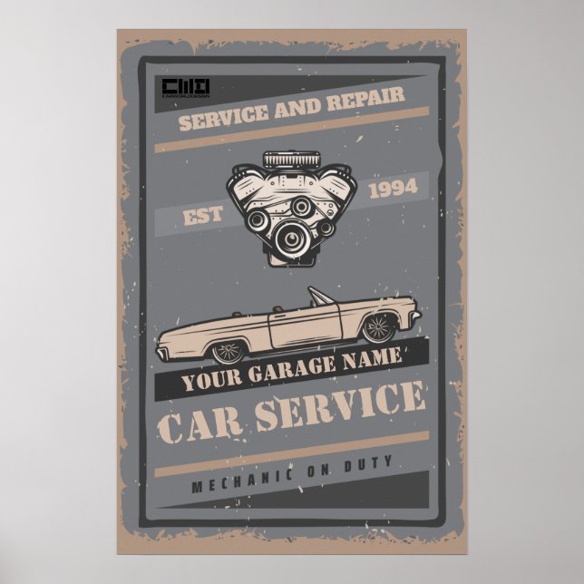 Anpassad bilservice garage retro affisch (Framsidan)