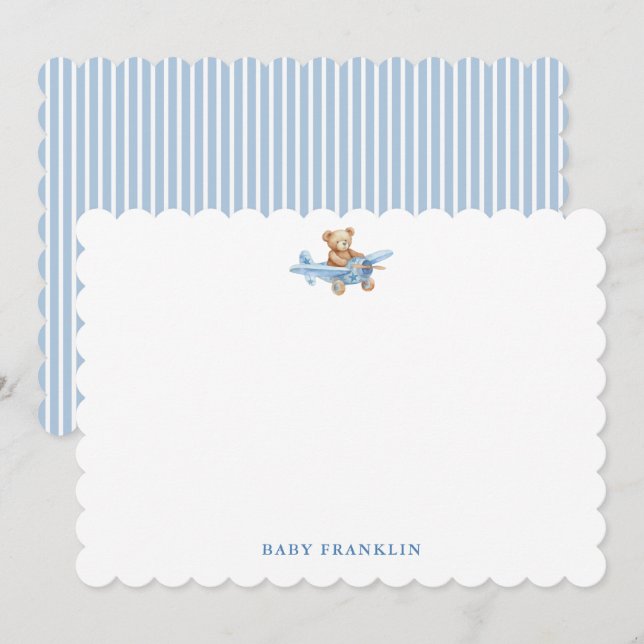 Anpassad Björn Plan Pojke Pappersvaror Baby Shower Tack Kort (Fram/baksida)