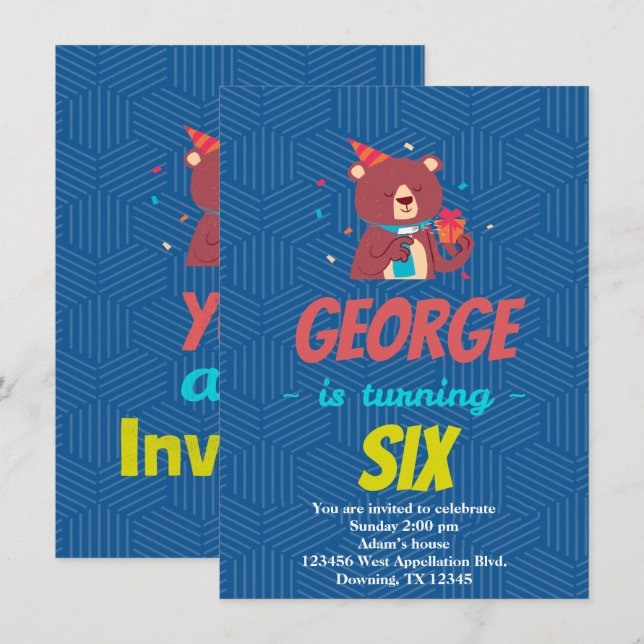 Anpassad Björn Present Kartong Inbjudan (Fram/baksida)