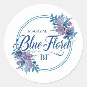 Anpassad blå blommig logotypdekal – Elegant rund Runt Klistermärke