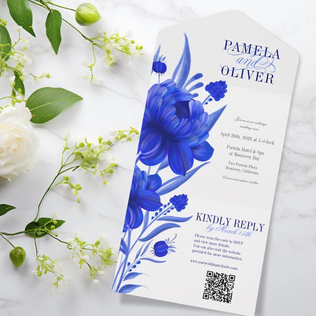 Anpassad blå blommig med QR-svar (Skapare uppladdad)