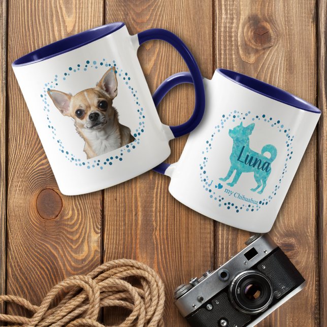Anpassad blå Chihuahua-mugg med foto Mugg (Skapare uppladdad)