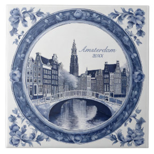 Anpassad blå Delft Amsterdam souvenir Kakelplatta