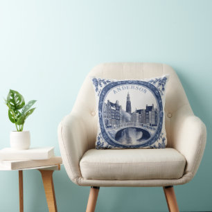 Anpassad blå Delft Amsterdam souvenir Kudde