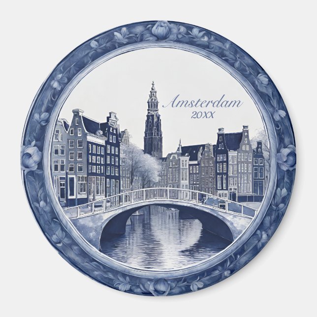 Anpassad blå Delft Amsterdam souvenir Magnet (Framsidan)