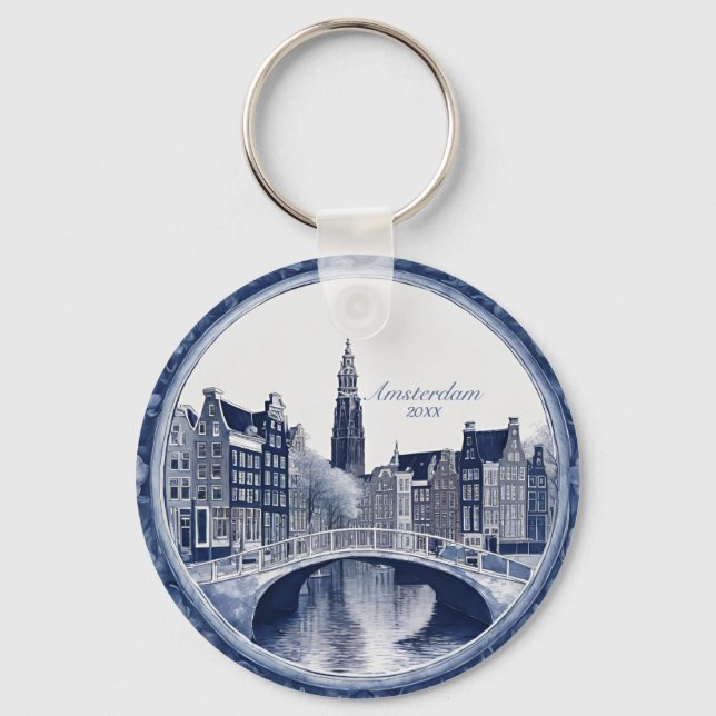 Anpassad blå Delft Amsterdam souvenir Nyckelring (Framsida)