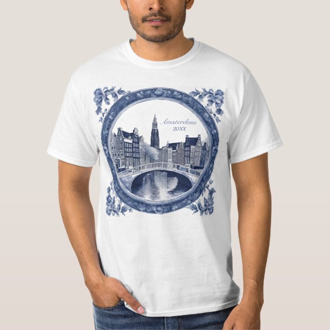 Anpassad blå Delft Amsterdam souvenir T Shirt (Framsida)