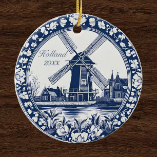 Anpassad blå Delft Holland souvenir Julgransprydnad Keramik