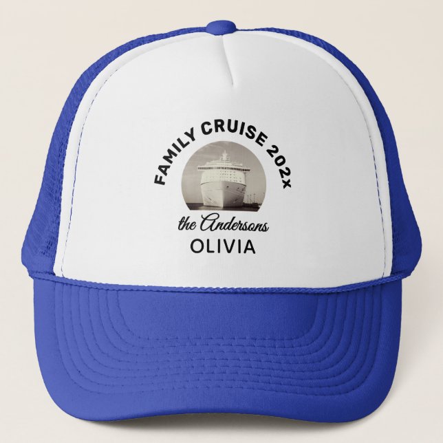 Anpassad blå familjekryssning Classic Trucker Hatt Keps (Framsida)