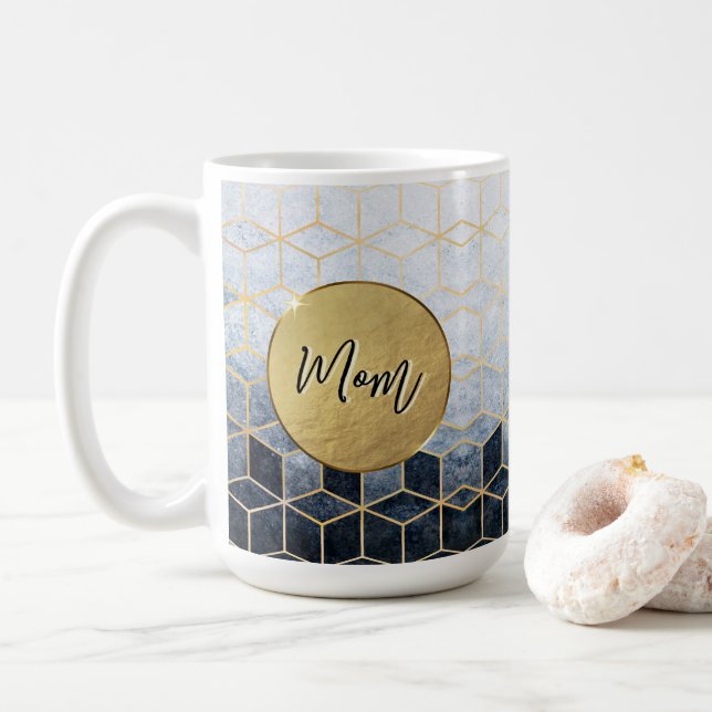 Anpassad blå geometrisk personlig kaffemugg (Med munk)