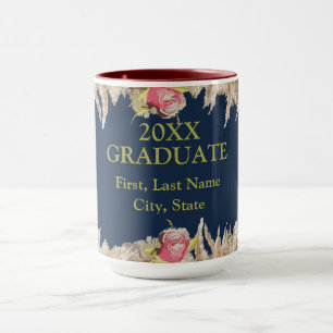 Anpassad Blå & Guld Blommig, 2026 Examen Mugg
