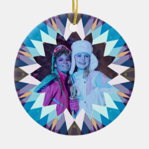 Anpassad blå lila julstjärna foto present träd julgransprydnad keramik
