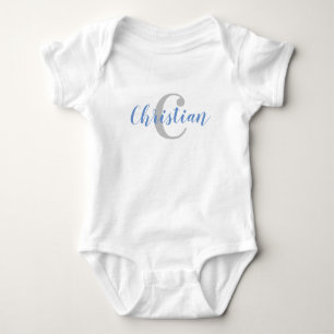 Anpassad blå namn och grå initial baby t-shirt