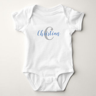 Anpassad blå namn och grå initial baby t-shirt