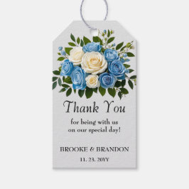 Anpassad blå och vit blomster tack presentetikett