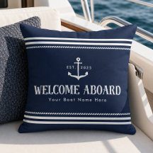 Anpassad blå randig båt nautisk välkommen ombord