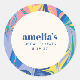 Anpassad blå virvel kulörfylld bröllopsfest firand runt klistermärke