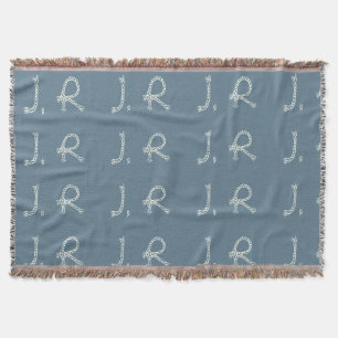 Anpassad blå-vit repknut-monogram Mjuk och varm Filt