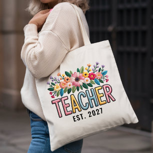 Anpassad blommig broderieffekt-totebag för lärare tygkasse