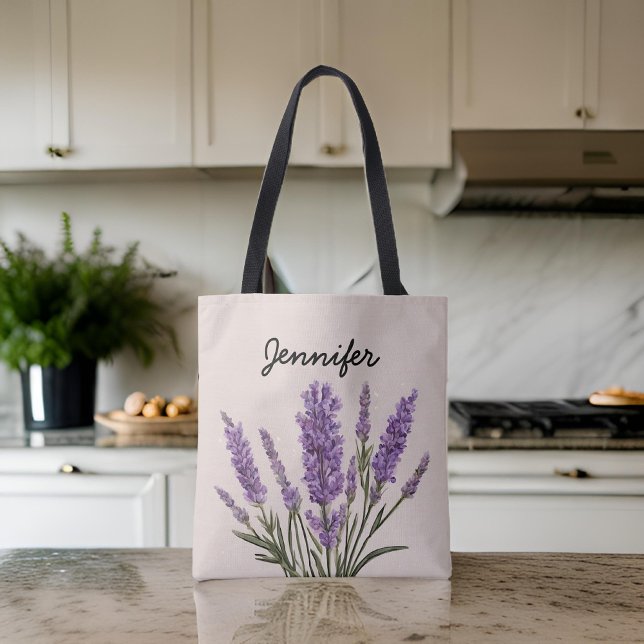 Anpassad blommig lavendelfärgad handväska som pres tygkasse (custom bag for women, teacher gift bag, bridesmaid tote, bachelorette party bag, bridesmaid proposal)