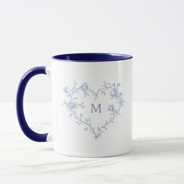 Anpassad Blommig Monogram Blommig Toile de Jouy Mugg (Vänster)