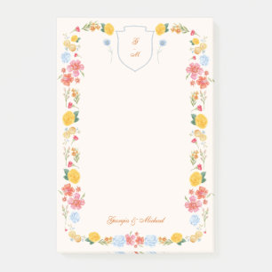 Anpassad Blommig Vapen Wedding Monogram Post-it Block