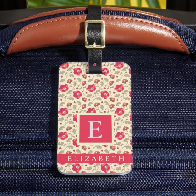 Anpassad Blommigt för Gult av Blek  Rosa Red Flowe Bagagebricka (Framsida Insitu 2)