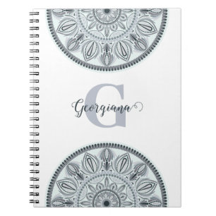 Anpassad Blommigt Harmony Grått Monotone Mandala Anteckningsbok