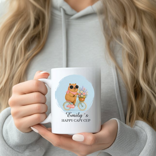 Anpassad blomster cykel Capybara-mugg med namn Kaffemugg (Custom Floral Bicycle Capybara Cup Name Custom Mug with your Name & Text. )