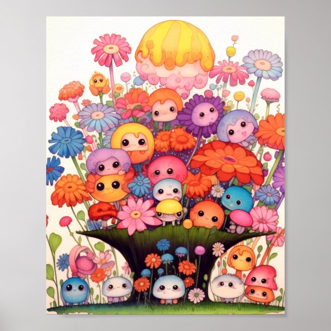 Anpassad blomster, färgrik, söt poster (Framsidan)