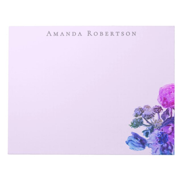 Anpassad blomster lavendel akvarell rosa blå blomm anteckningsblock (Framsida)
