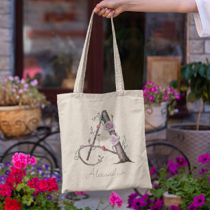 Anpassad blomster monogram bokstav A personlig gåv Tygkasse