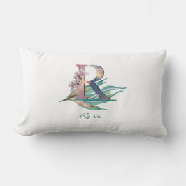 Anpassad blomster R-bokstav Vattenfärg Lövverk Mon Lumbarkudde
