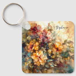 Anpassad blomsterakvarell charm nyckelring