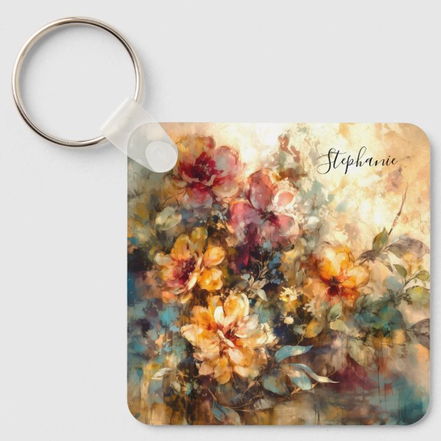 Anpassad blomsterakvarell charm nyckelring (Framsida)