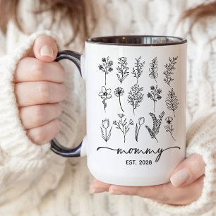 Anpassad blomsterdekorerad kaffemugg för nya mammo